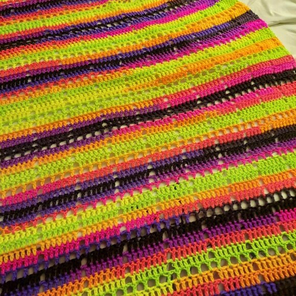 Handmade Neon Crochet Blanket Throw Vibrant Striped Pattern Multi-Color Soft Lig - Picture 8 of 8